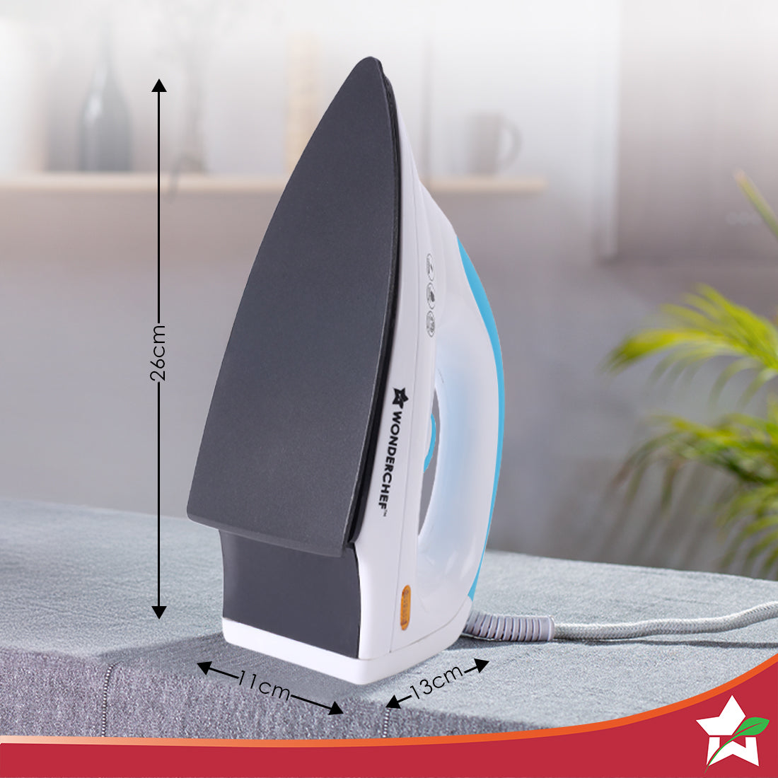 Wonderchef Swift Dry Iron | 1000W | Non-Stick Coated Sole Plate | Button Groove | Precision Tip | Temperature Control Di