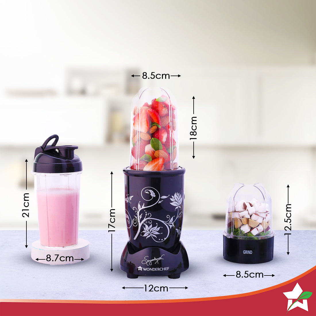 Nutri-blend 500W Mixer Grinder, 22000 RPM Motor, Smoothie Maker, Masala Grinder, Chutney Blender, 3 Unbreakable Jars & Sipper Jar, Recipe Book by Chef Sanjeev Kapoor, 2 Yr Warranty, Black