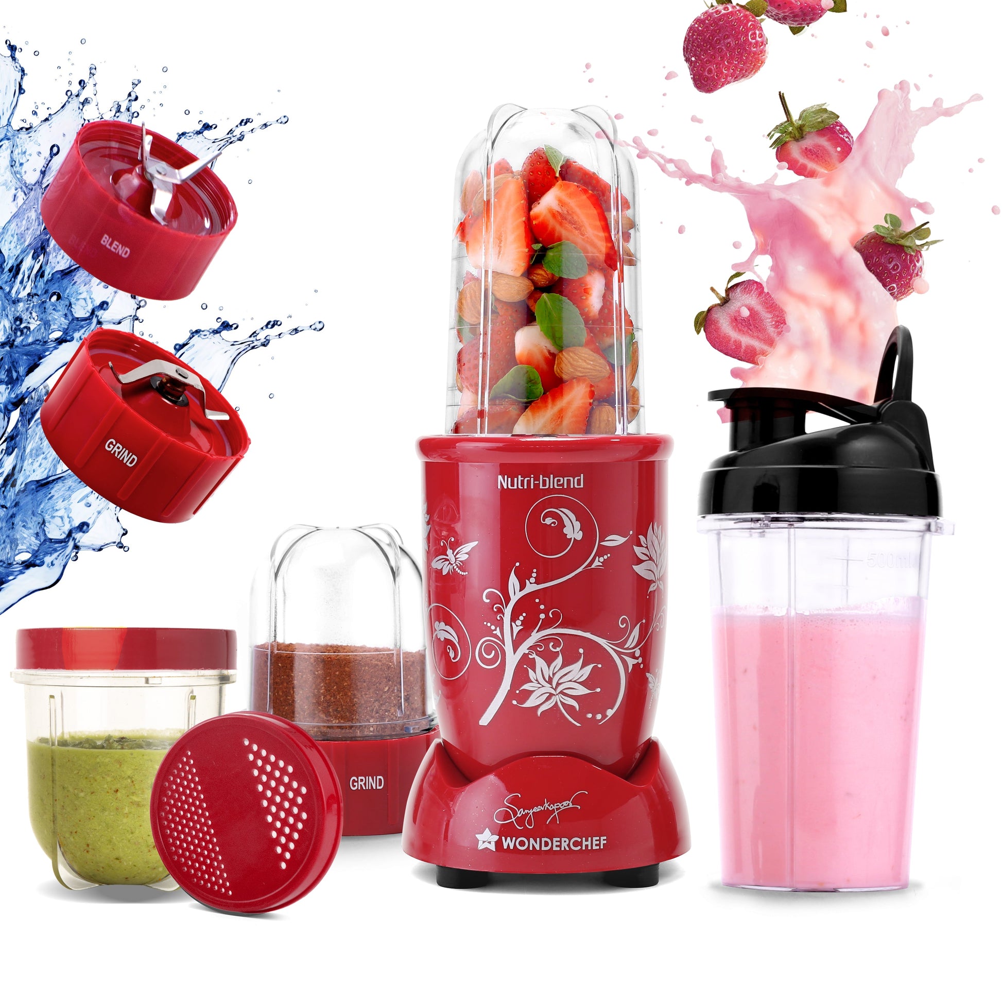 Nutri-blend 500W Mixer Grinder, 22000 RPM Motor, Smoothie Maker, Masala Grinder, Chutney Blender, 3 Unbreakable Jars & Sipper Jar, Recipe Book by Chef Sanjeev Kapoor, 2 Yr Warranty, Red