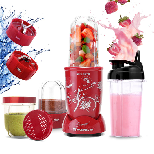 Nutri-blend 500W Mixer Grinder, 22000 RPM Motor, Smoothie Maker, Masala Grinder, Chutney Blender, 3 Unbreakable Jars & Sipper Jar, Recipe Book by Chef Sanjeev Kapoor, 2 Yr Warranty, Red