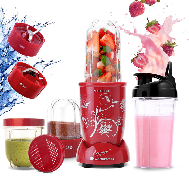 Nutri-blend 500W Mixer Grinder, 22000 RPM Motor, Smoothie Maker, Masala Grinder, Chutney Blender, 3 Unbreakable Jars & Sipper Jar, Recipe Book by Chef Sanjeev Kapoor, 2 Yr Warranty, Red
