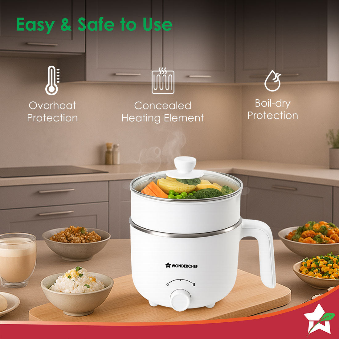 Wonderchef Luxe Multi Cook Kettle | Dual Power Modes | Quick Boiling | Automatic Shut-Off | Overheat Protection | Boil-D
