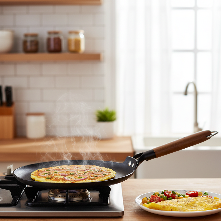 Pre-Seasoned Ferro Light 28cm Dosa Tawa | 4MM | Acacia Wooden Handles | Gravity Moulding Technology | No Chemical Coating |10 Year Warranty