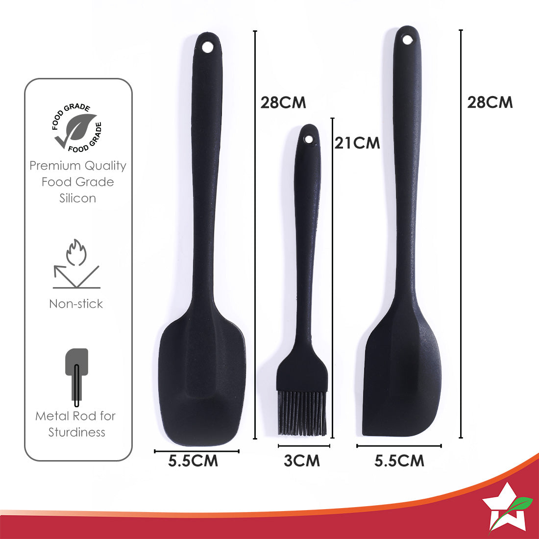 Wonderchef Ambrosia Silicone Kitchen Tools Set of 3 Pcs. | Spatula, Spoon, Brush | Food-Grade Silicone | Use for Flippin