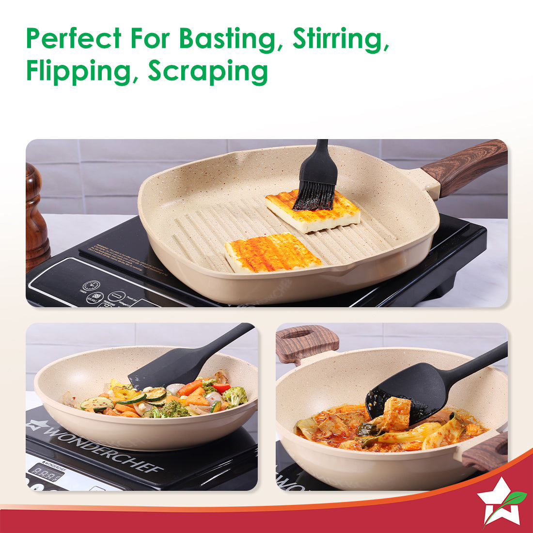 Wonderchef Ambrosia Silicone Kitchen Tools Set of 3 Pcs. | Spatula, Spoon, Brush | Food-Grade Silicone | Use for Flippin