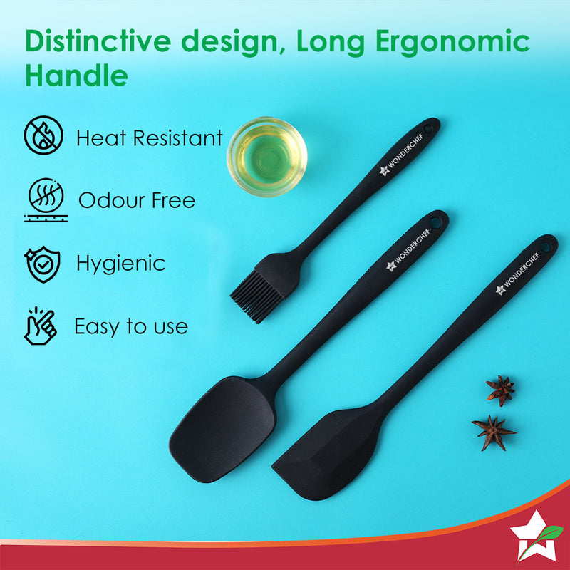 Wonderchef Ambrosia Silicone Kitchen Tools Set of 3 Pcs. | Spatula, Spoon, Brush | Food-Grade Silicone | Use for Flippin