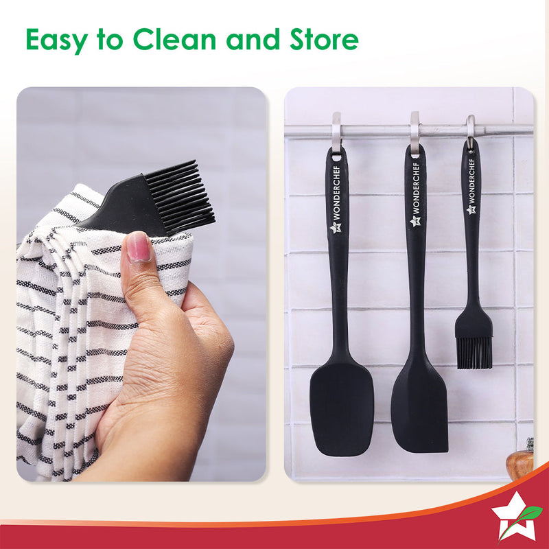 Wonderchef Ambrosia Silicone Kitchen Tools Set of 3 Pcs. | Spatula, Spoon, Brush | Food-Grade Silicone | Use for Flippin
