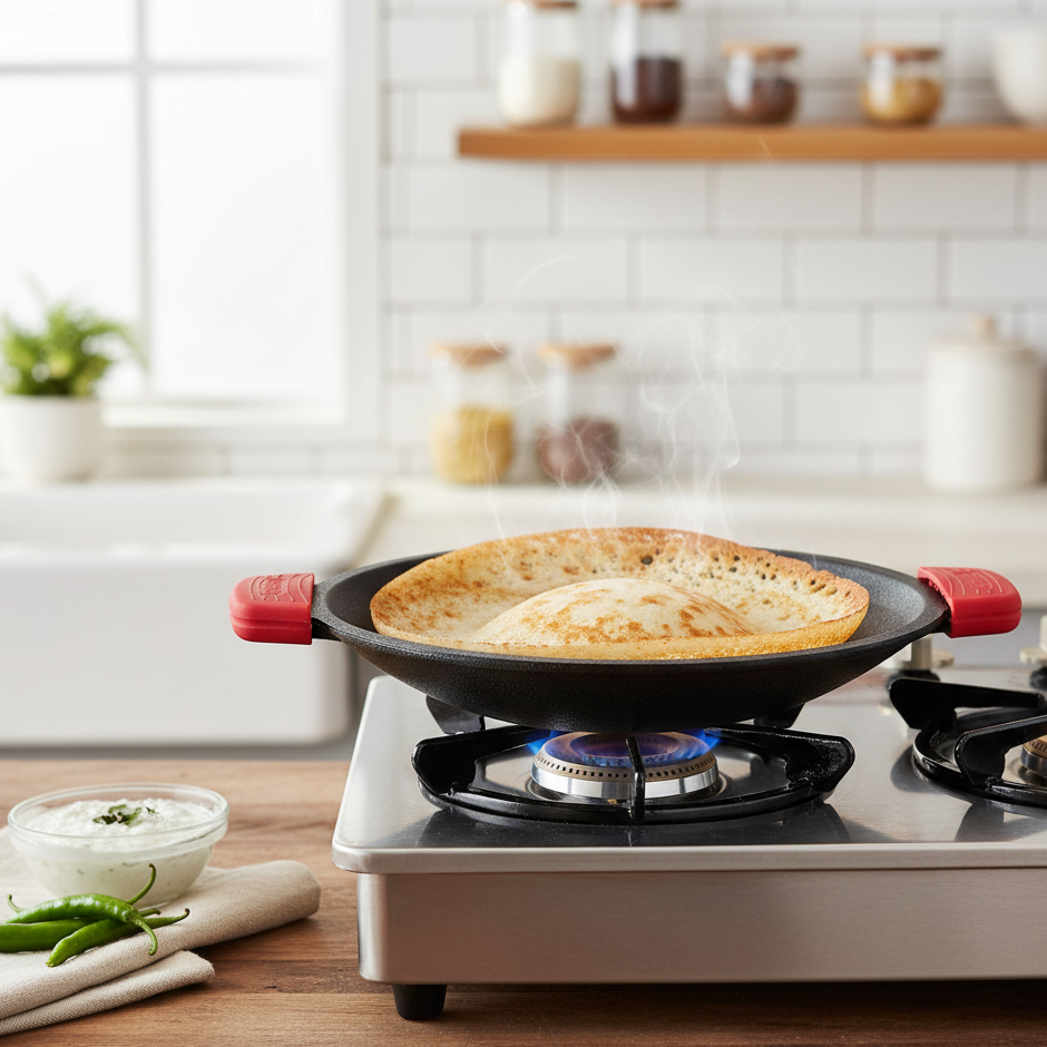 Forza Cast-iron Appachetty | 20cm | Made from Heavy-duty Cast-iron | For Appams, Dosas, Rotis | Naturally Non-stick | Uniform Heating, Slow Cooking | Chemical-free | Lifetime Warranty