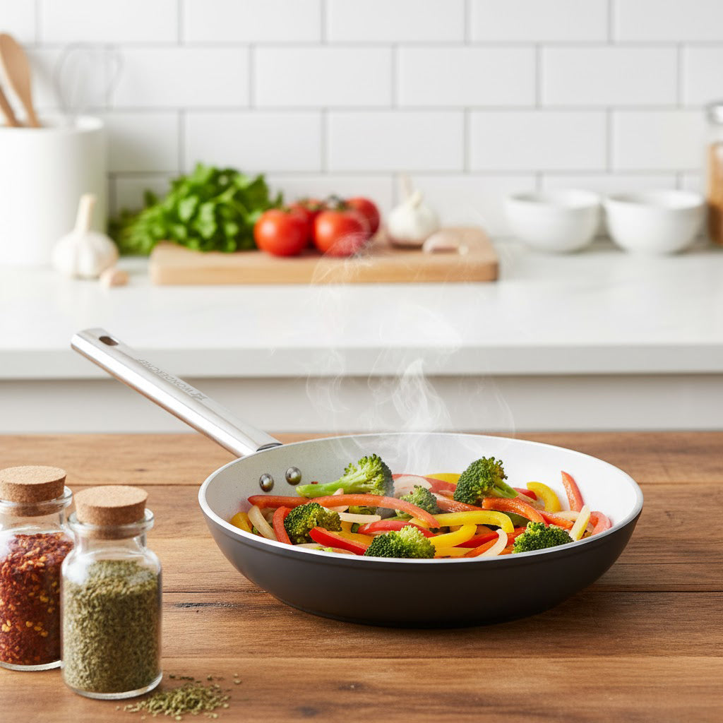 Eco-Glide Fry Pan | | Chemical-free Ceramic Coating | 20cm, 1.2L | Healthy, Low Oil Meals | Scratch-resistant | Stainless-steel Handle | Gas & Induction Compatible | Grey | Easy to Clean