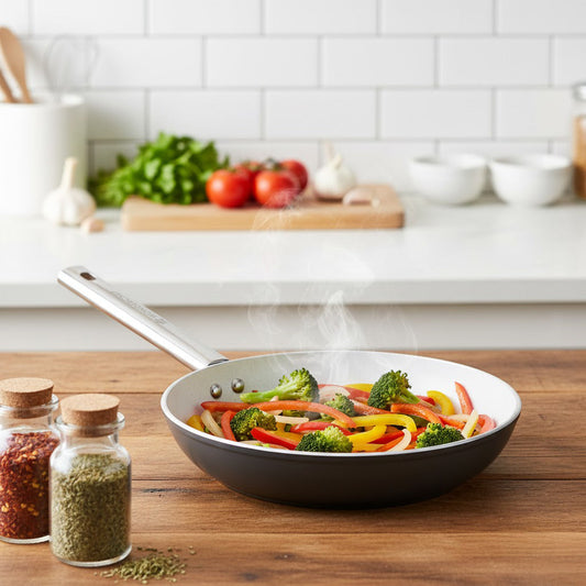 Eco-Glide Fry Pan | | Chemical-free Ceramic Coating | 20cm, 1.2L | Healthy, Low Oil Meals | Scratch-resistant | Stainless-steel Handle | Gas & Induction Compatible | Grey | Easy to Clean