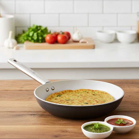 Eco-Glide Fry Pan | | Chemical-free Ceramic Coating | 24cm, 1.8L | Healthy, Low Oil Meals | Scratch-resistant | Stainless-steel Handle | Gas & Induction Compatible | Grey | Easy to Clean
