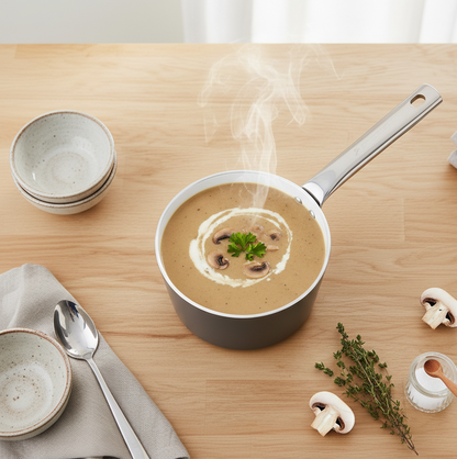 Eco-Glide Saucepan | Chemical-free Ceramic Coating | 16cm, 1.75L | Healthy, Low Oil Meals | Scratch-resistant | Stainless-steel Handle | Gas & Induction Compatible | Grey | Easy to Clean