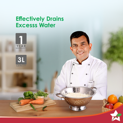 Wonderchef Ambrosia Rice and Vegetable Strainer | 3 L Capacity | Food-grade Stainless-steel | Easy to Clean | 1-Year War