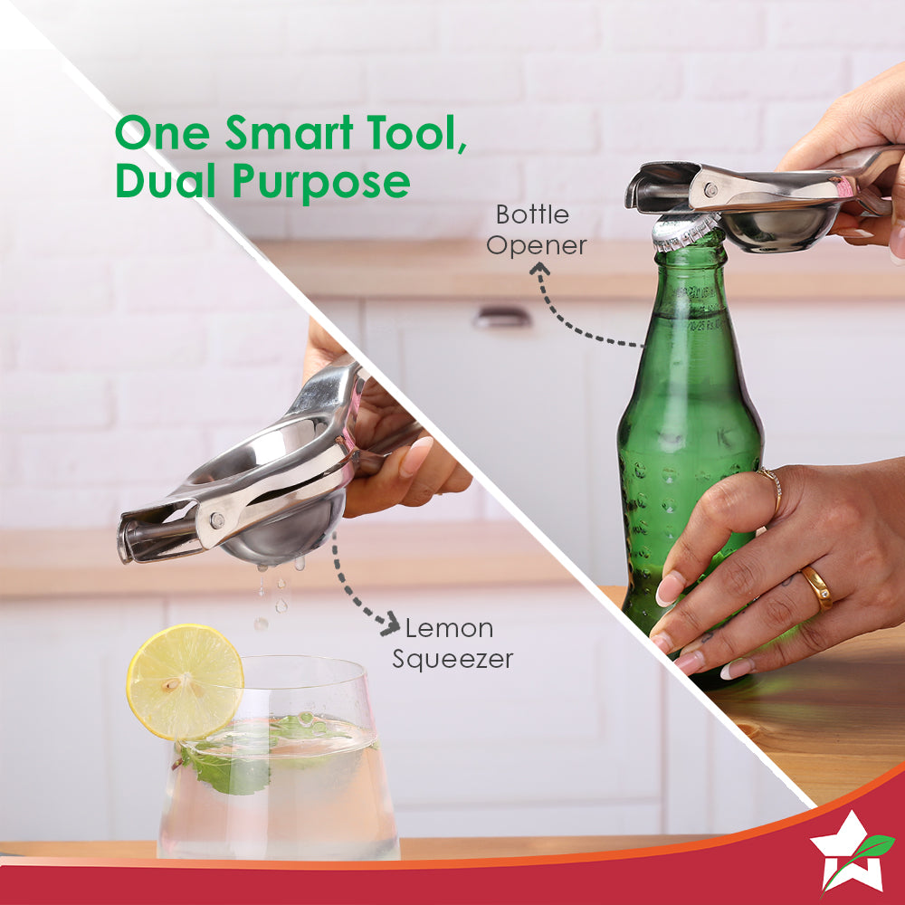 Wonderchef Ambrosia Lemon Squeezer with Bottle Opener | Food-grade Stainless-steel | Citrus Juicer | Kitchen Tool | Stur