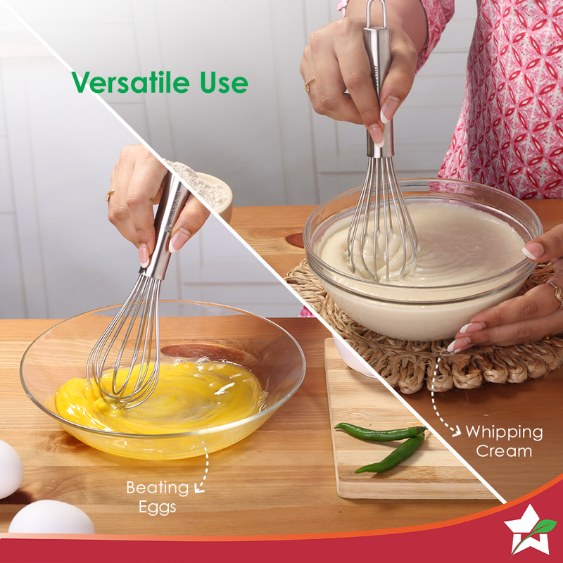 Wonderchef Ambrosia Whisk | Food-grade Stainless-steel | Comfortable Handle | Multi-purpose Kitchen Tool – For Blending,