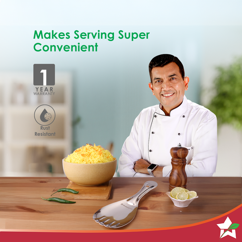 Wonderchef Ambrosia Rice Serving Spoon/Spatula | Food-grade Stainless-steel | Comfortable Grip | Wide and Deep Spill-fre