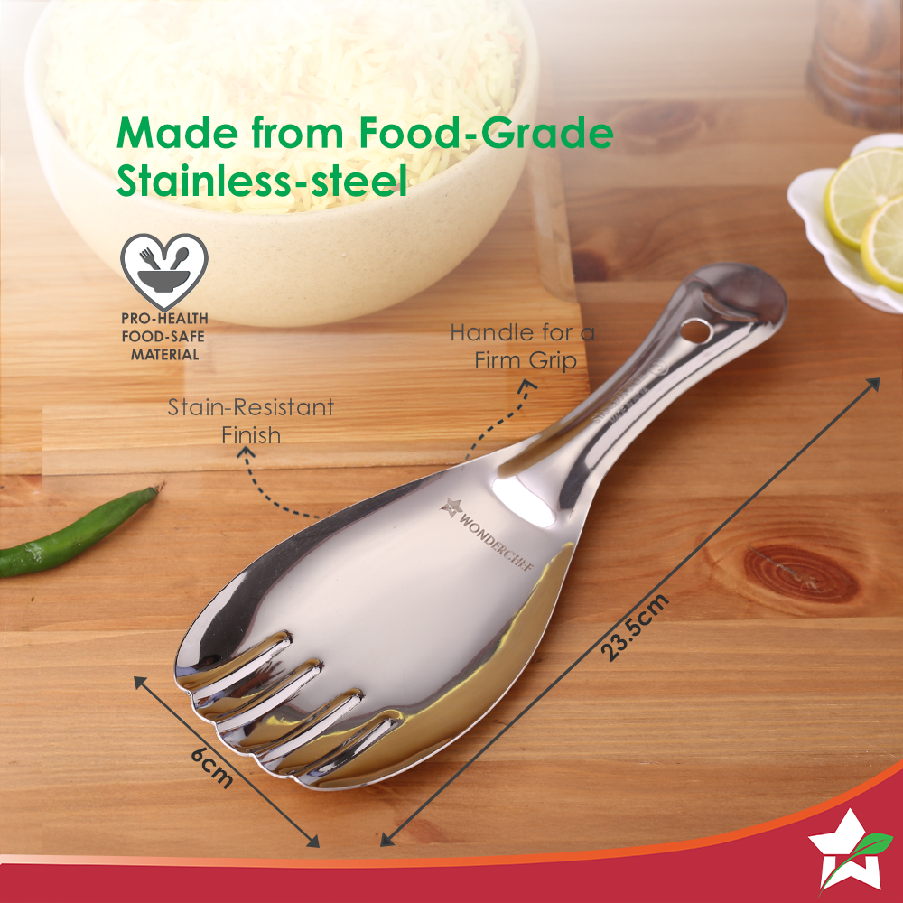 Wonderchef Ambrosia Rice Serving Spoon/Spatula | Food-grade Stainless-steel | Comfortable Grip | Wide and Deep Spill-fre
