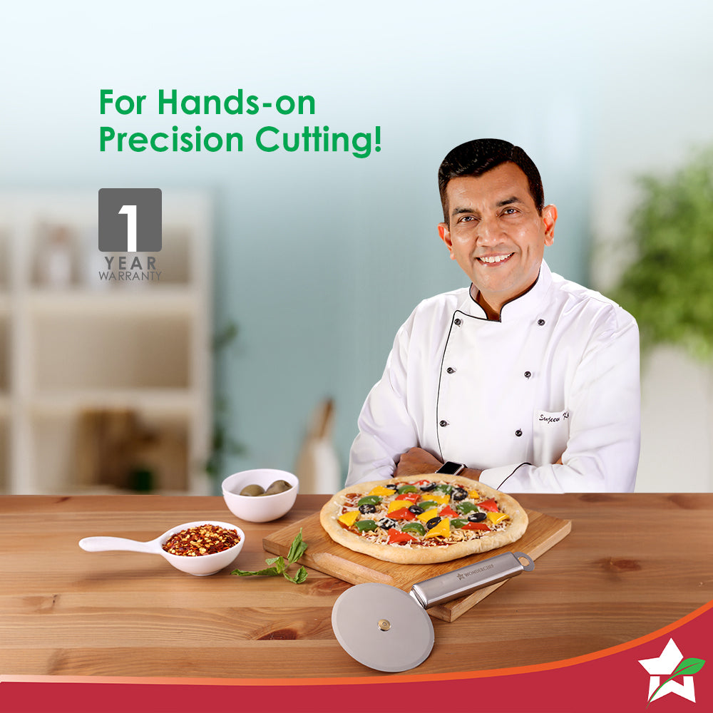 Wonderchef Ambrosia Pizza and Sandwich Cutter | Food-grade Stainless-steel Blades and Handle | Built-in Finger Guard | M
