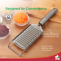 Wonderchef Ambrosia Cheese Grater & Vegetable Shredder | Food-grade Stainless-steel | Comfortable Handle | Multi-purpose
