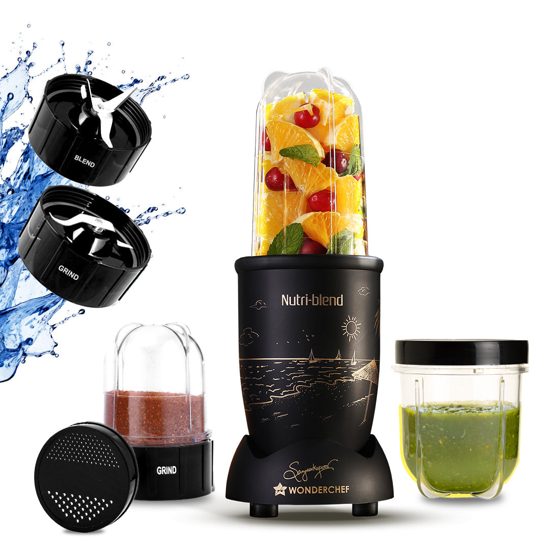 Nutri-blend Mist 500W Mixer Grinder, 22000 RPM, Smoothie Maker-Masala Grinder-Chutney Blender, 3 Unbreakable Jars, Limited Edition, Recipe Book by Chef Sanjeev Kapoor, 2 Yr Warranty, Black