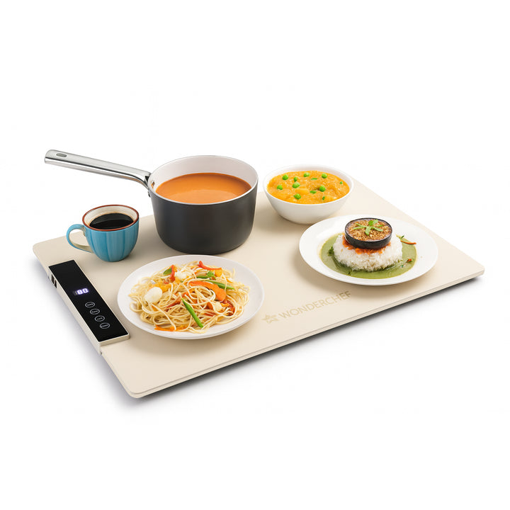 WonderMat Food Warming Mat, Food-Grade Silicone, for Warming Cast-iron/Stainless-steel/Ceramic/Glass/Enamelware, Warms Soup Bowls, Lunch Boxes, Baby Food, Beverages, Rollable, 2-Yr Warranty