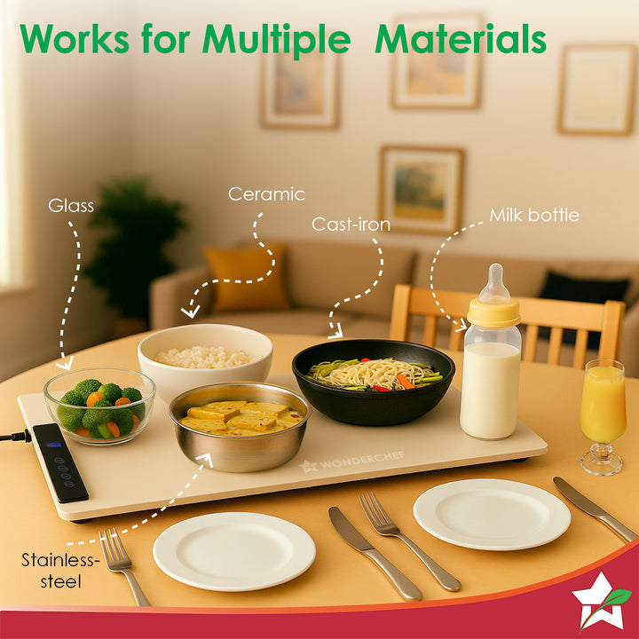 WonderMat Food Warming Mat, Food-Grade Silicone, for Warming Cast-iron/Stainless-steel/Ceramic/Glass/Enamelware, Warms Soup Bowls, Lunch Boxes, Baby Food, Beverages, Rollable, 2-Yr Warranty