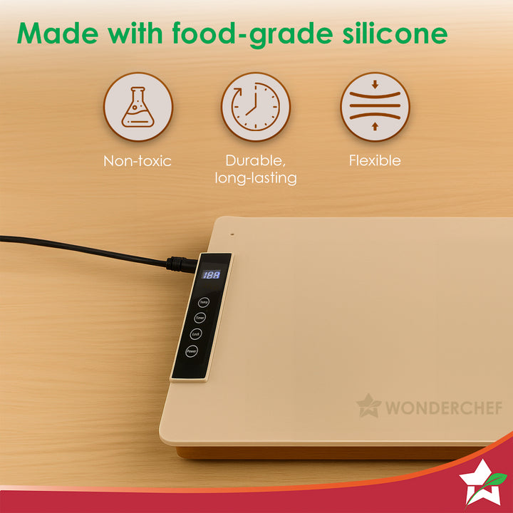 WonderMat Food Warming Mat, Food-Grade Silicone, for Warming Cast-iron/Stainless-steel/Ceramic/Glass/Enamelware, Warms Soup Bowls, Lunch Boxes, Baby Food, Beverages, Rollable, 2-Yr Warranty