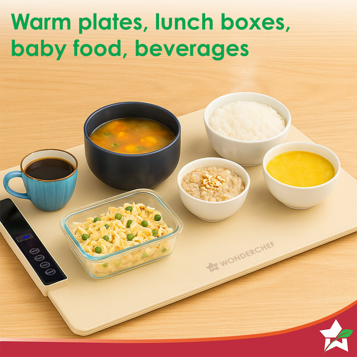 WonderMat Food Warming Mat, Food-Grade Silicone, for Warming Cast-iron/Stainless-steel/Ceramic/Glass/Enamelware, Warms Soup Bowls, Lunch Boxes, Baby Food, Beverages, Rollable, 2-Yr Warranty