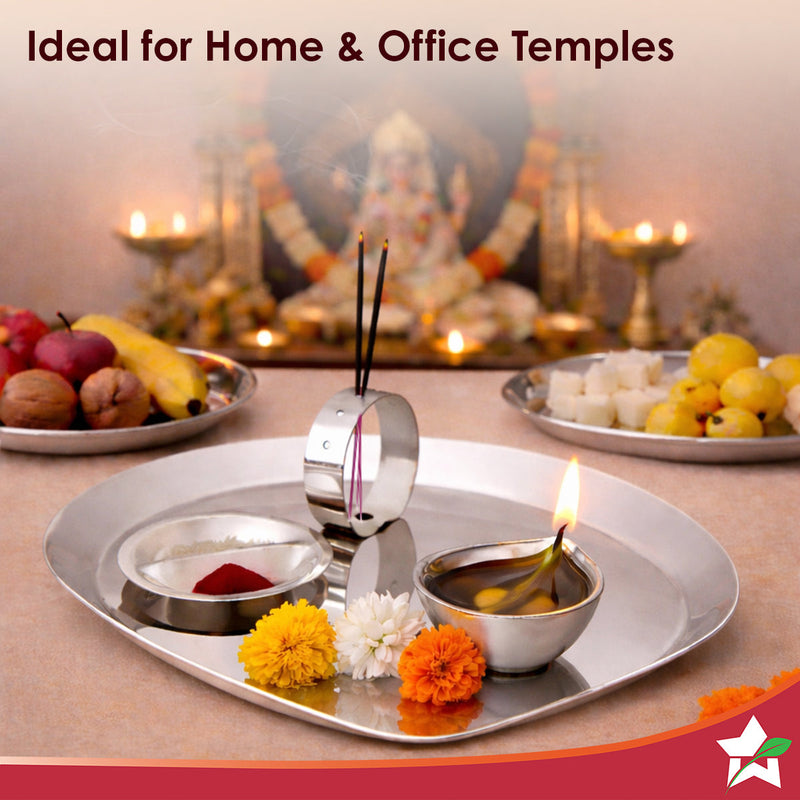 Wonderchef Harmony Premium Stainless-Steel Dinner & Pooja Gift Set | Plates, Bowls, Glasses, Spoons, Pooja Thali, Diya &