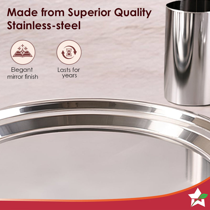Wonderchef Harmony Premium Stainless-Steel Dinner & Pooja Gift Set | Plates, Bowls, Glasses, Spoons, Pooja Thali, Diya &