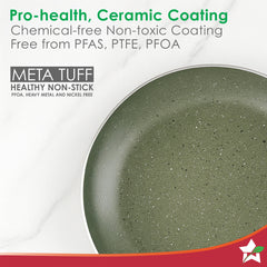 Valencia Non-Stick Cookware 4 Pc. Set | Kadhai with Lid 24 cm, Fry Pan 24 cm, Dosa Tawa 28 cm | Pure Grade Aluminium | PFOA Free | 2-Yr Warranty | Olive Green