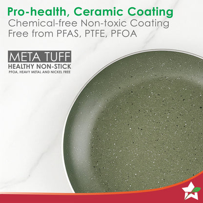 Valencia Non-Stick Cookware 4 Pc. Set | Kadhai with Lid 24 cm, Fry Pan 24 cm, Dosa Tawa 28 cm | Pure Grade Aluminium | PFOA Free | 2-Yr Warranty | Olive Green