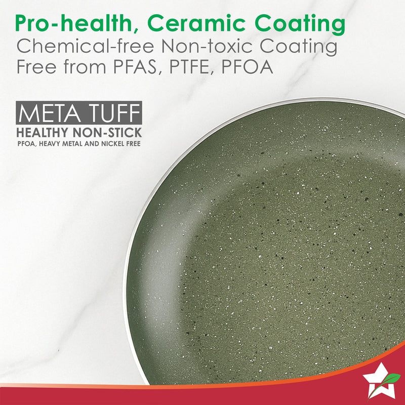 Valencia Non-Stick Cookware 4 Pc. Set | Kadhai with Lid 24 cm, Fry Pan 24 cm, Dosa Tawa 28 cm | Pure Grade Aluminium | PFOA Free | 2-Yr Warranty | Olive Green