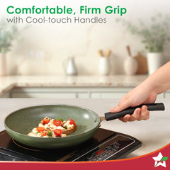 Valencia Non-Stick Cookware 4 Pc. Set | Kadhai with Lid 24 cm, Fry Pan 24 cm, Dosa Tawa 28 cm | Pure Grade Aluminium | PFOA Free | 2-Yr Warranty | Olive Green