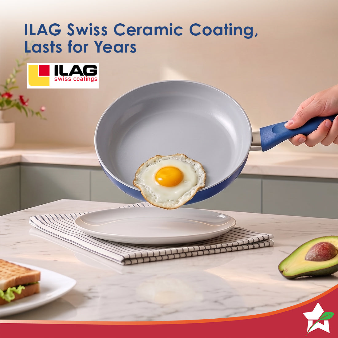 Wonderchef Natura Ceramic Fry Pan for Cooking, 24cm, 1.8L, Non-toxic Chemical-free Coating, PFOA/PFAS-Free, For Kitchen,