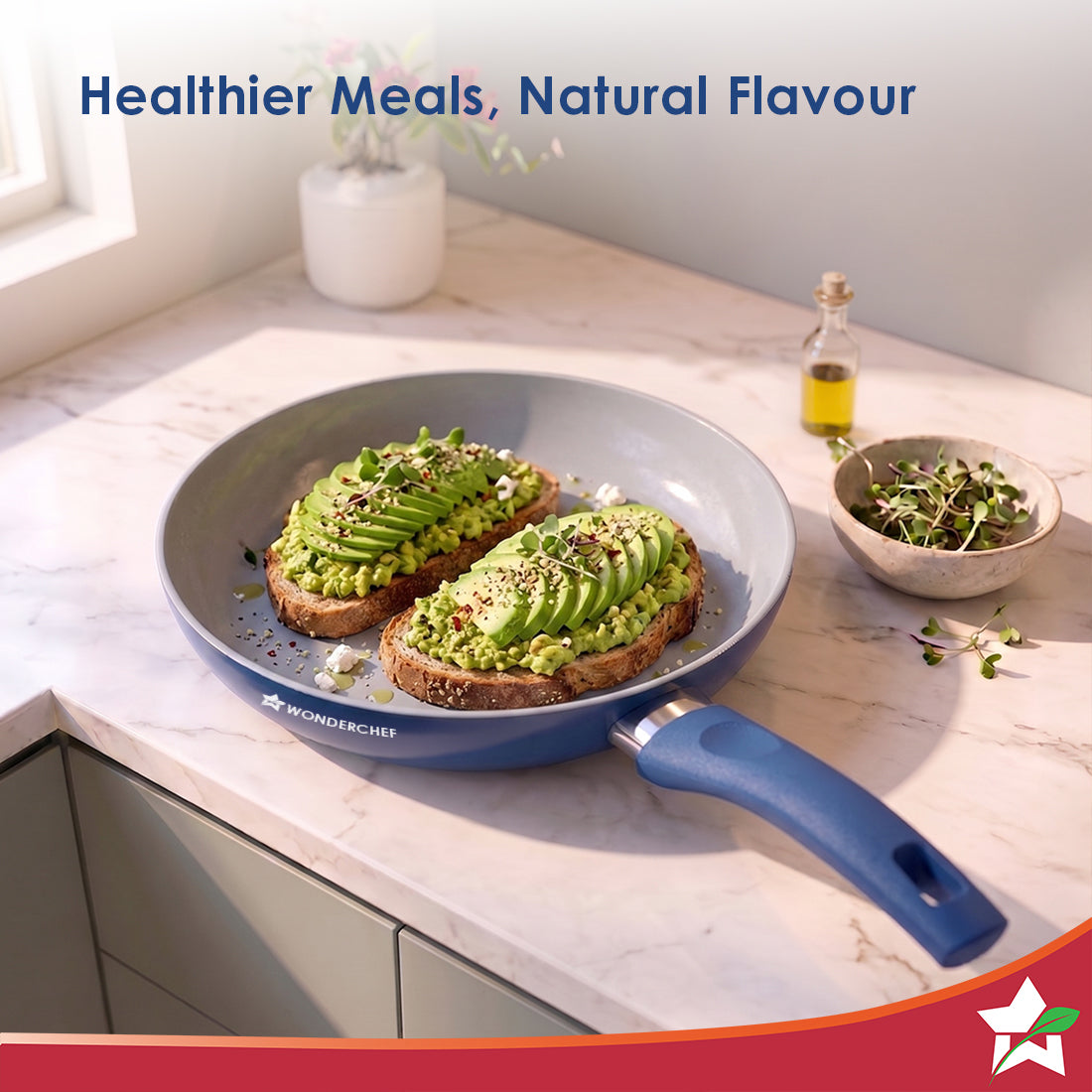 Wonderchef Natura Ceramic Fry Pan for Cooking, 24cm, 1.8L, Non-toxic Chemical-free Coating, PFOA/PFAS-Free, For Kitchen,