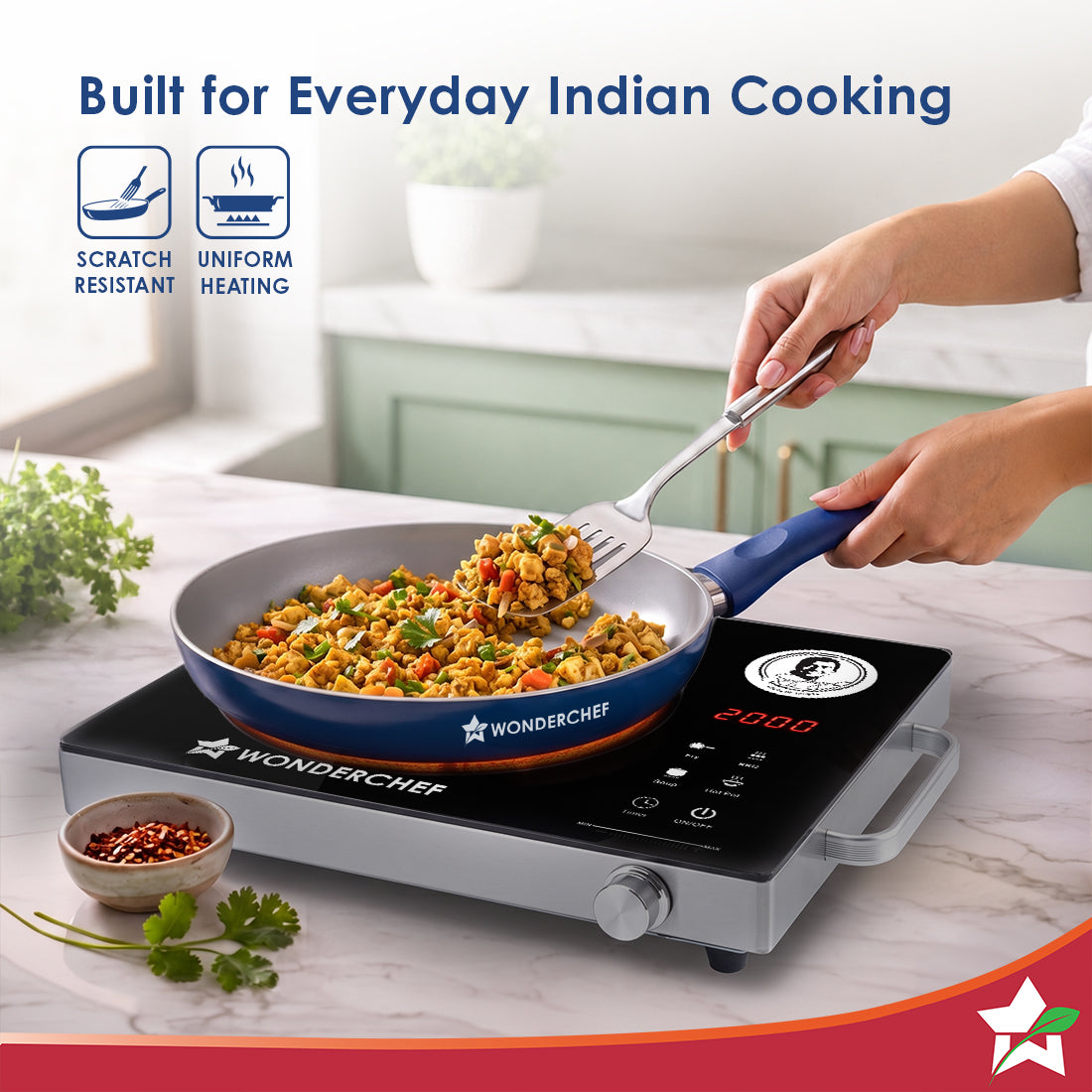 Wonderchef Natura Ceramic Fry Pan for Cooking, 24cm, 1.8L, Non-toxic Chemical-free Coating, PFOA/PFAS-Free, For Kitchen,
