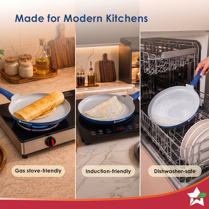 Wonderchef Natura Ceramic Fry Pan for Cooking, 24cm, 1.8L, Non-toxic Chemical-free Coating, PFOA/PFAS-Free, For Kitchen,