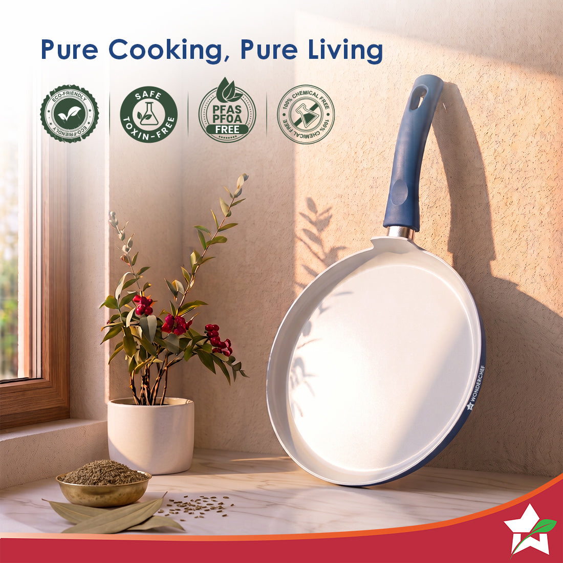 Wonderchef Natura Ceramic Dosa Tawa for Cooking, 28cm, Non-toxic Chemical-free Coating, PFOA/PFAS-Free, For Kitchen, Scr