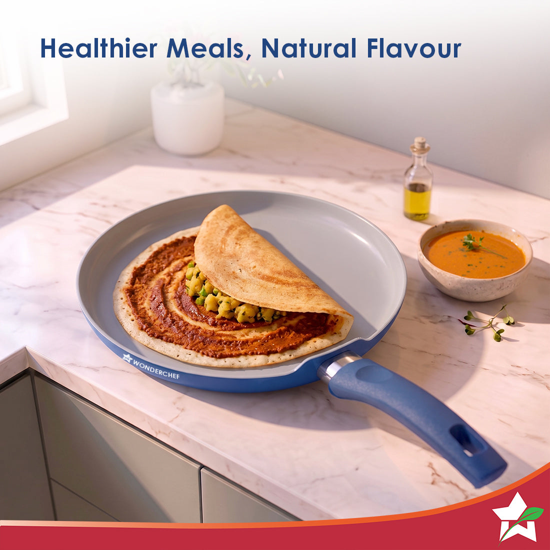 Wonderchef Natura Ceramic Dosa Tawa for Cooking, 28cm, Non-toxic Chemical-free Coating, PFOA/PFAS-Free, For Kitchen, Scr