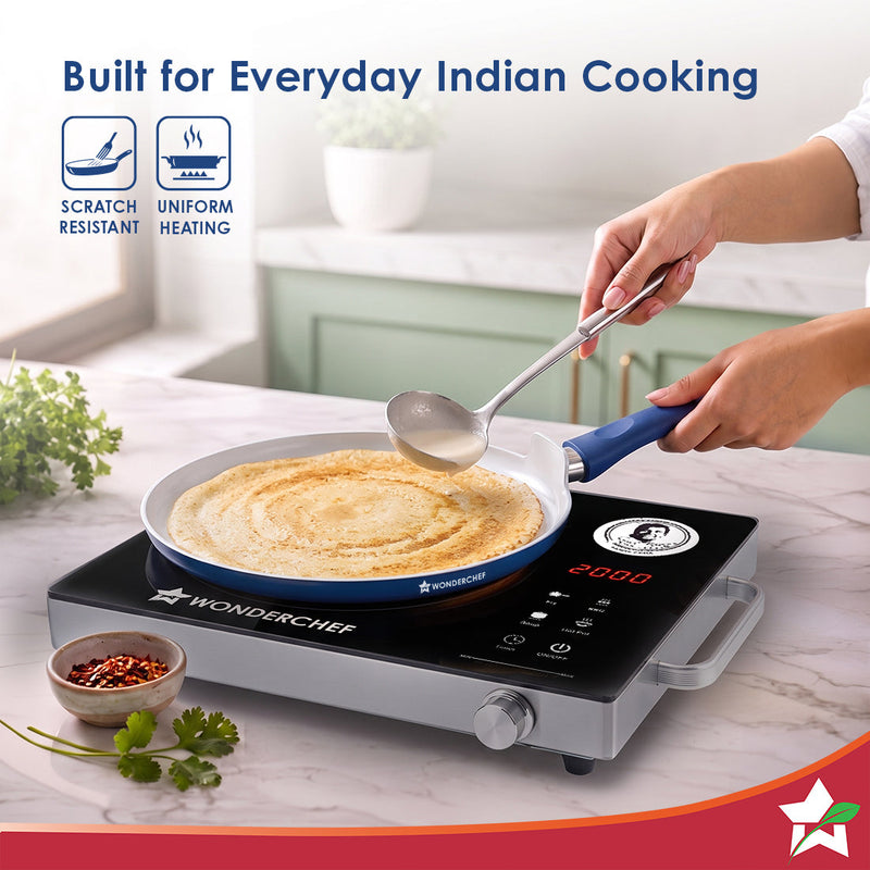 Wonderchef Natura Ceramic Dosa Tawa for Cooking, 28cm, Non-toxic Chemical-free Coating, PFOA/PFAS-Free, For Kitchen, Scr