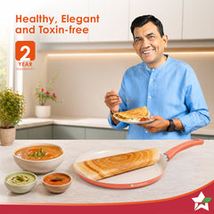 Wonderchef Natura Ceramic Dosa Tawa for Cooking, 28cm, Non-toxic Chemical-free Coating, PFOA/PFAS-Free, For Kitchen, Scr