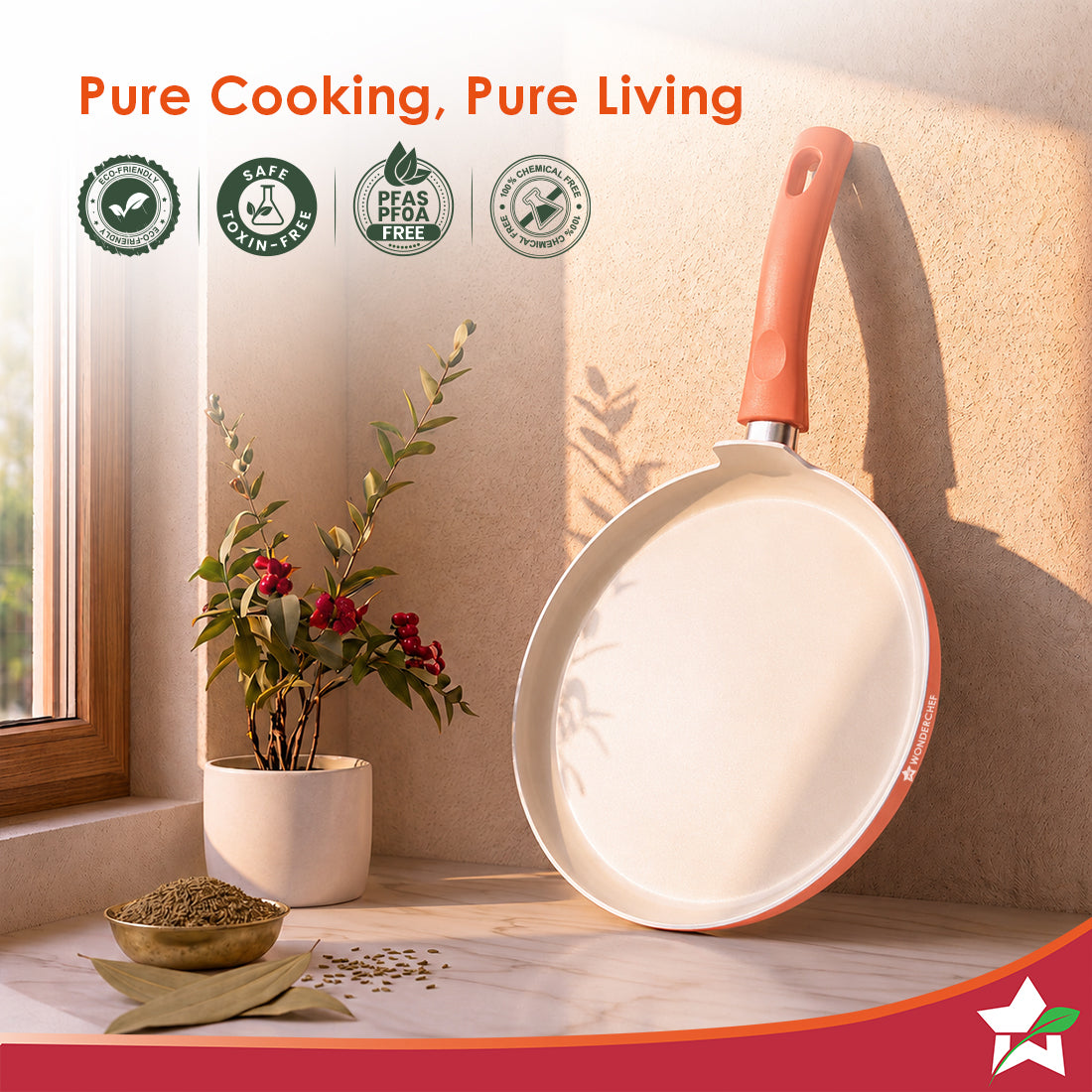 Wonderchef Natura Ceramic Dosa Tawa for Cooking, 28cm, Non-toxic Chemical-free Coating, PFOA/PFAS-Free, For Kitchen, Scr
