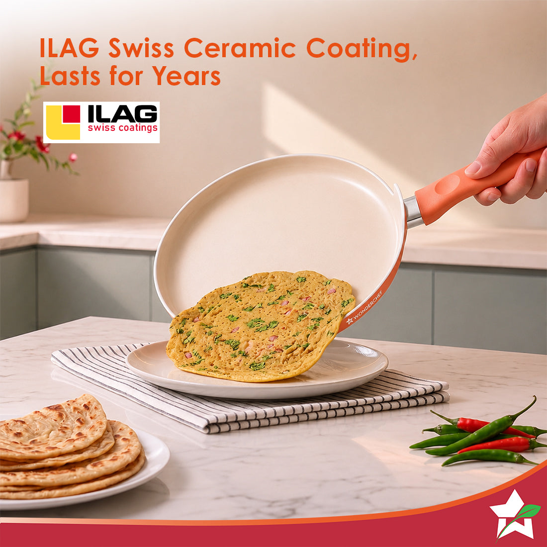 Wonderchef Natura Ceramic Dosa Tawa for Cooking, 28cm, Non-toxic Chemical-free Coating, PFOA/PFAS-Free, For Kitchen, Scr