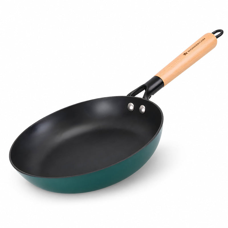 Wonderchef Ferro Enamel Light-weight Cast-iron Fry Pan, 24cm, No Seasoning Required, TitaniumShield Non-toxic Chemical-f