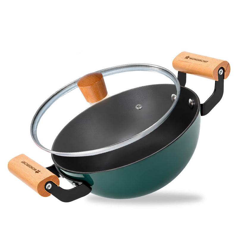 Wonderchef Ferro Enamel Light-weight Cast-iron Kadhai with Lid, 24cm, No Seasoning Required, TitaniumShield Non-toxic Ch