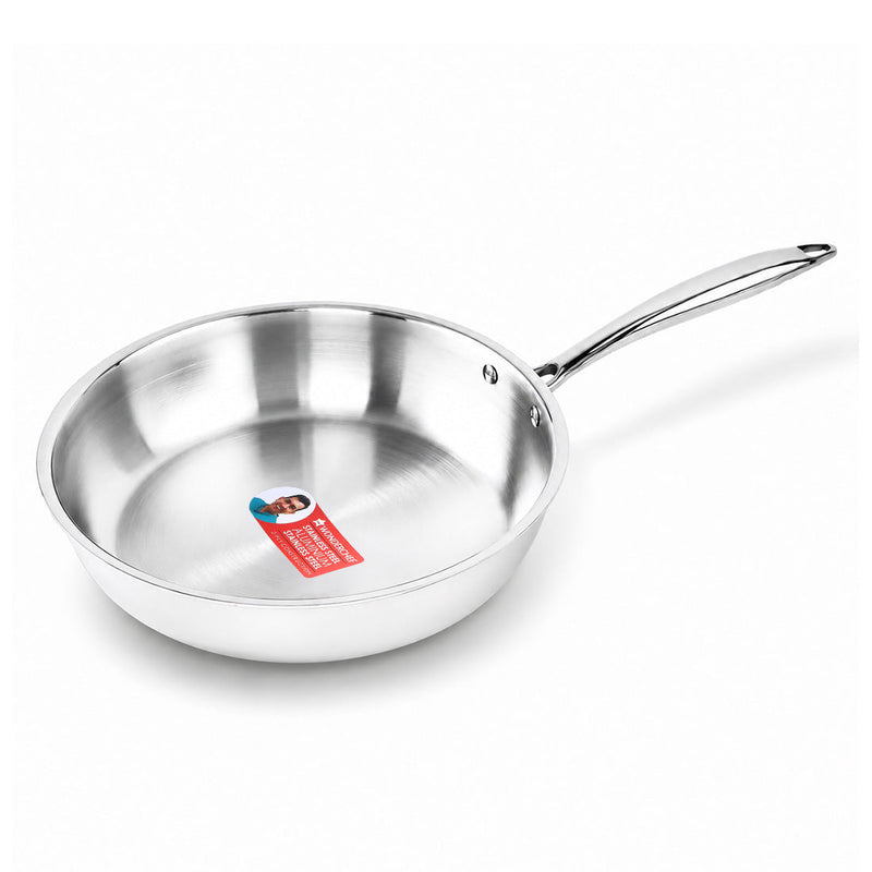 Wonderchef Premium Triply Stainless-steel Fry Pan for Kitchen, 28cm 4 L, Use for Stir/Shallow/Deep Fry, Gravies/Dals/Noo