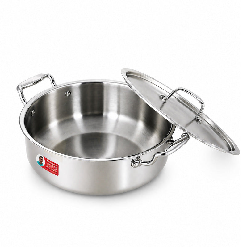 Wonderchef Premium Triply Stainless-steel Biryani Handi with Lid for Kitchen, 32cm 8.4L, Casserole for Slow Cooking, Dum