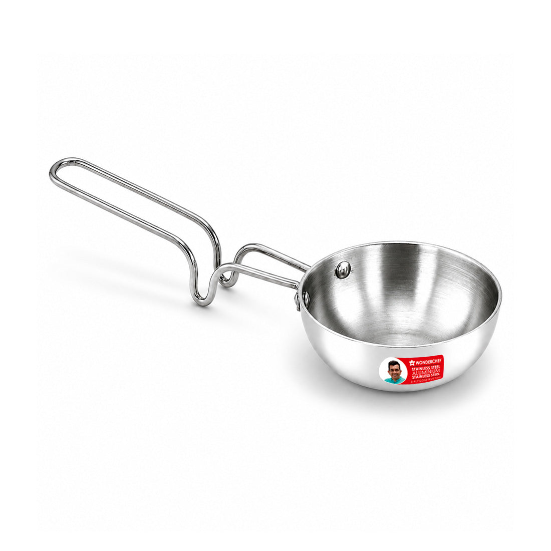 Wonderchef Premium Triply Stainless-steel Tadka Pan for Kitchen, 10cm, Spice Tempering/Seasoning for Dals, Gravies, Chut