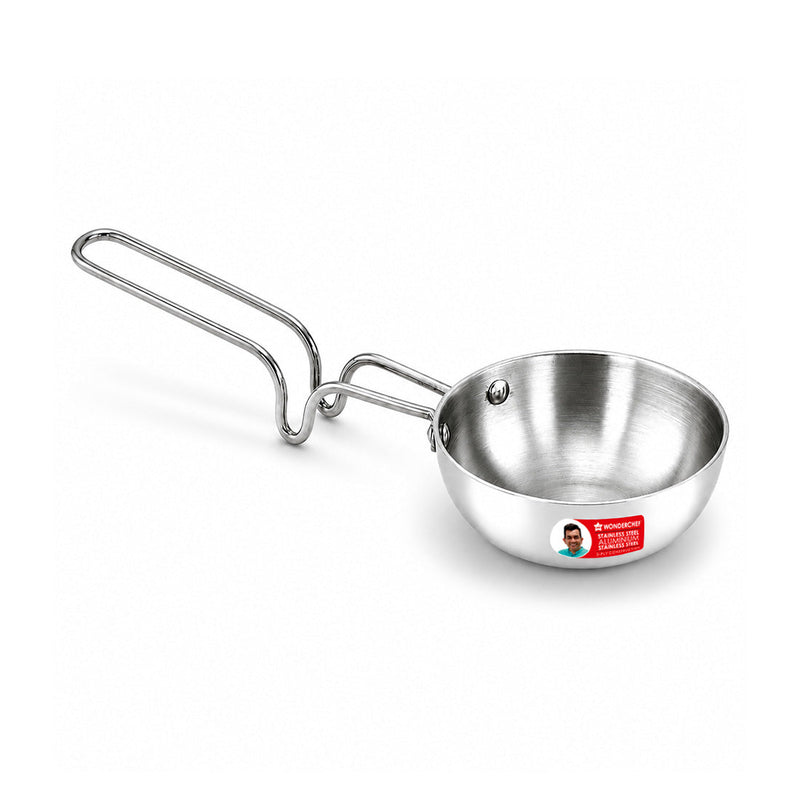 Wonderchef Premium Triply Stainless-steel Tadka Pan for Kitchen, 10cm, Spice Tempering/Seasoning for Dals, Gravies, Chut